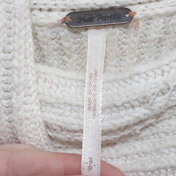 Free People On My Side High Neck Button White Oversized Chunky Sweater Small - Picture 4 of 5